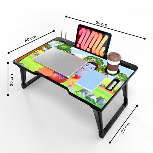 Image of Foldable Wooden Mini Laptop Table for Bed, Study Table with Drawer, Tablet /Mobile Holder for Kids & Adults (COTTED BK)