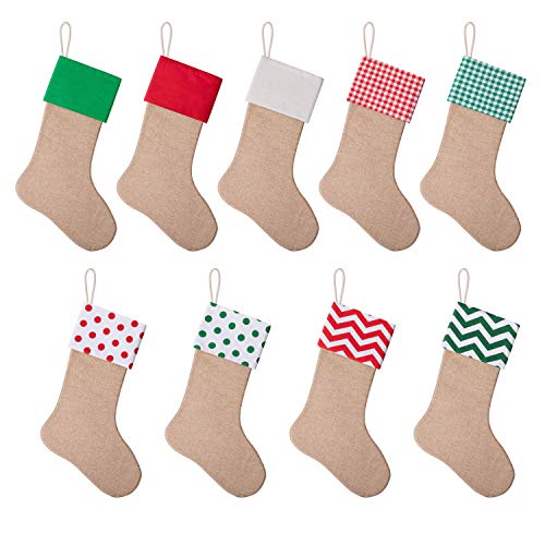 Favide 9 Pieces Christmas Burlap Stockings Xmas Fireplace Hanging Stockings For Christmas Decoration Diy Craft (Color Set 1, 9) #TOP3