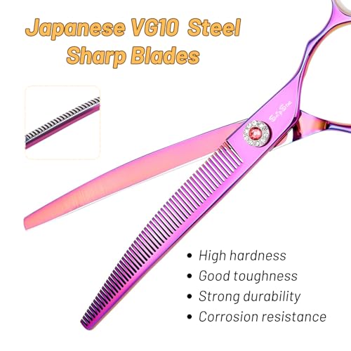 SnipStar 7.5 Zoll Professionelle Haustier gebogene dünne Schere 25 Grad Biege Lila High-End Groomers Schere 56 Zähne, dünne Rate 25%