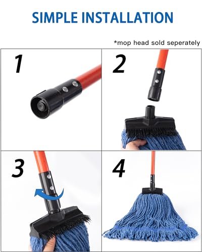 Image of Matthew Cleaning 6 Sets of Commercial Screw On Mop Handle for Floor Cleaning,Heavy Duty Wet Mop Head Replacement Holder 60inch Fiberglass Gripper w /Threaded Plastic tip- Red