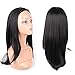 Quick Wear Weave Wigs for Women Straight Synthetic Hair 16 Inch 3/4 Half Up Half Down Wig Perfect Hairline Wig Japanese Fiber Wigs (1B Off Black)