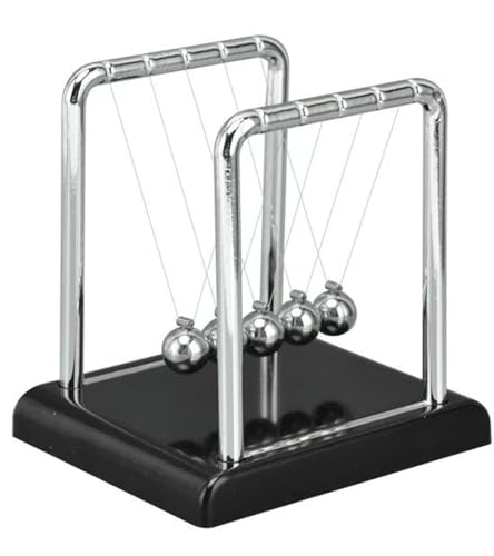 Image of Premsons Newton Cradle Pendulum - Big Metal Perpetual Motion Toy | Swing Balance Collision Balls with Polished Plastic Base & Nylon Strings | Desk Decoration Figurine for Office & Home (Black)