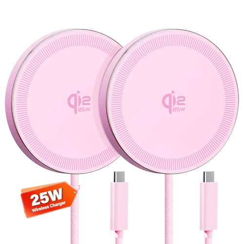 Image of 25W Wireless Charger for MagSafe, Qi2.2 Magnetic Fast Charging Pad for iPhone 17 /16 /15 /14 /13 /12 Series & AirPods, Strong Magnet, Thin & Portable Wireless Charger for Travel Home Office (Pink, 2Pack)