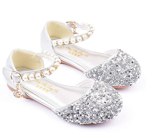 Girl's Pretty Glitter Ballet Flats Rhinestone Ankle Strap Princess Dress Shoes Sandals (Toddler/Little Kid)4