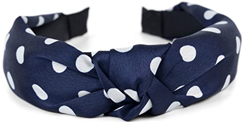 styleBREAKER Damen Haarreif mit Punkte Muster und Knoten im Retro Style, Rockabilly, Vintage Look, Haarband, Headband 04026015, Farbe:Dunkelblau-Weiß