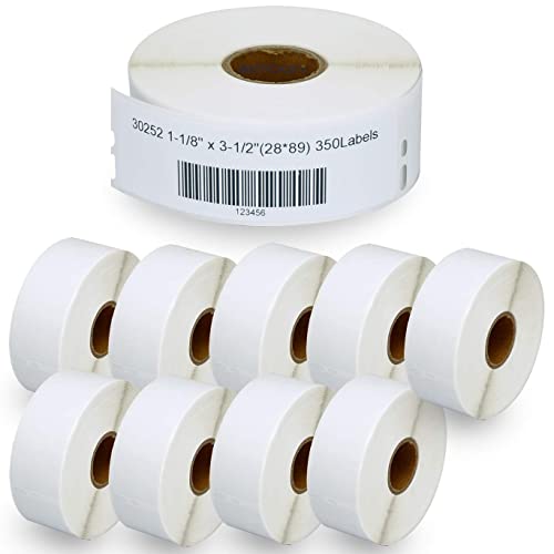 Betckey - Compatible Dymo 30252 (1-1/8" X 3-1/2") Address & Barcode Labels - Compatible With Rollo, Dymo Labelwriter 450, 4Xl & Zebra Desktop Printers[10 Rolls/3500 Labels] #TOP12