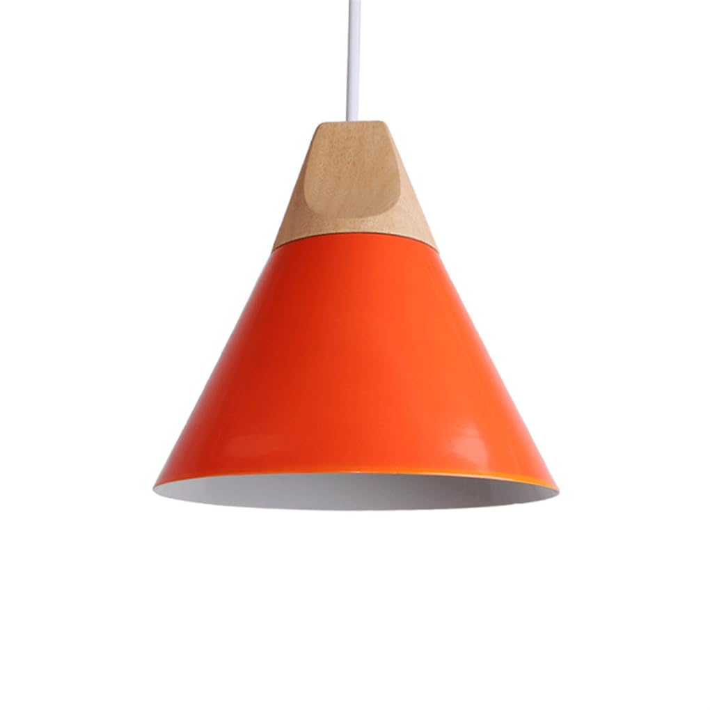 Suspension plafonnier orange avec base E26 et finition bois naturel