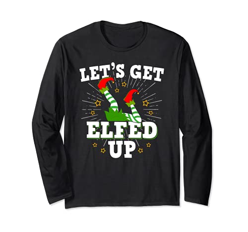Let's Get Elfed Up - Boozy Christmas Elf Santa Funny Manga Larga