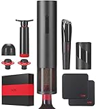 SOW - Electric Wine Opener with Foil Cutter + Wine Aerator Pourer + Vacuum Pump, 2 Wine Saver Stoppers and Champagne Stopper + Beer/Soda Opener + 2 Leather Coasters - (Mother's Day Gift Kit)