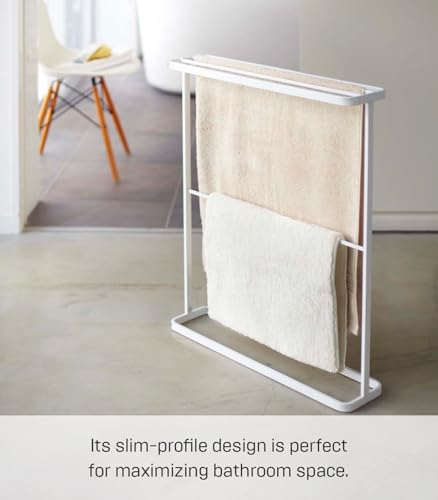 Image of Yamazaki Home Bath Towel Hanger - Bathroom Organizer Storage Holder Dry Rack Steel One Size White
