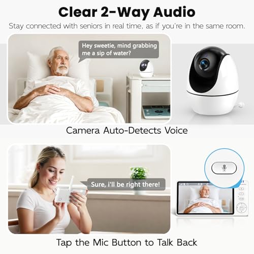 Elderly Monitor with Camera and Audio & Call Button, 2-Way Talk Room Monitors for Elderly, Med Reminder Temp Alert Baby Monitors for Elderly Care & Caregivers, PTZ Camera for Senior Monitoring/No WiFi - Image 6