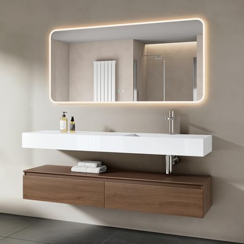 Mai & Mai Badmöbelset Waschtisch mit Unterschrank Eiche 150x48x25cm mit Soft-Close Schubladen inkl. Mineralguss-Waschbecken und LED-Badspiegel UP
