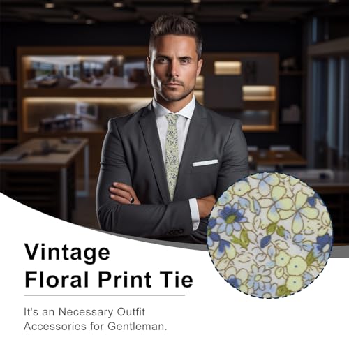 Image of Luckyvestir Ties for Men, Sage Green Cotton Floral Tie 2.76 inch Flower Printed Men's Neckties for Wedding /Groomsmen /Suit /Party