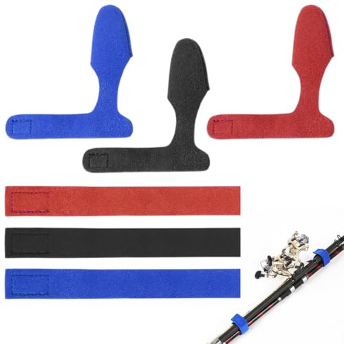 WUSJCOF Funda para Cañas de Pescar 6 Piezas – Correas Elásticas Antideslizantes para Funda Caña Pescar, Fijación de Cañas de Pescar en Mar (Negro Azul Rojo)