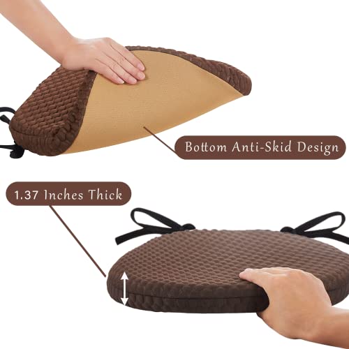 Big Hippo Kitchen Chair Pads Chair Cushion For Dining Chairs,Memory Foam Indoor Seat Cushion Wooden Metal Chair Cushions With Ties,Dining Seat Cushion With Machine Washable Cover,16" X 17", Brown #TOP2