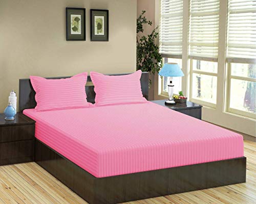 Image of Trance Home Linen 200 TC Pure 100% Cotton Bedsheet Set of 4pcs-(1 King Size Fitted Sheet + 1 King Size Flat Sheet and 2 Pillow Covers,Light Pink)