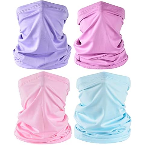 Leamekor UV Face Cover Neck Gaiter Mask Dust Protection Magic Scarf Wind Bandana Balaclava for Summer Running Fishing Biking (4PCS Purple+Rose+Pink+Light Blue) Cover