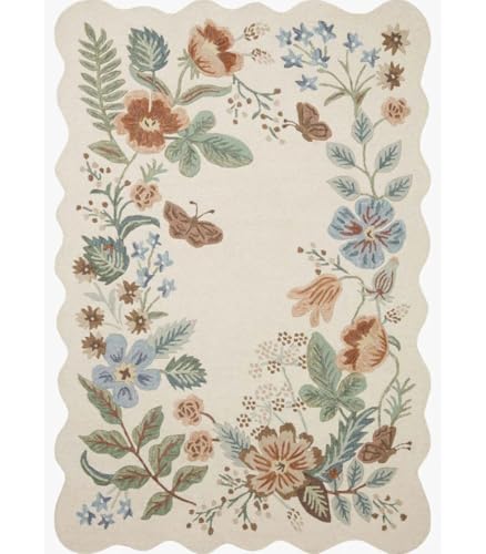 Image of Hand-Tufted Wool Carpet for Living Room 10x14 feet Ivory Floral Pattern Multicolor Anti-Skid High Pile Thick Carpet & Rugs for Bedroom & Hall
