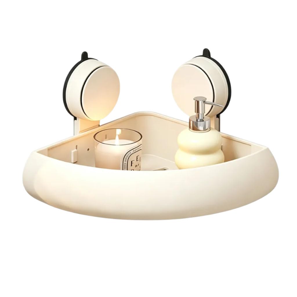 Estante de Ducha sin taladrar Estante de Esquina Triangular Organizador de baño con Soporte para Toallas y Ganchos, Estante ahorrador de Espacio para baño para Esquina de Ducha,Cremefarben,A
