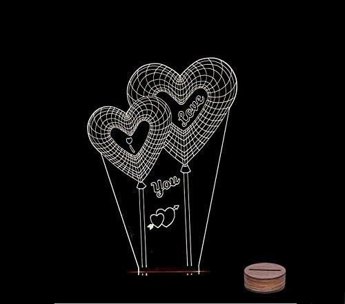 SHENNOSI® 3D Glow LED Lamp - Art Sculpture Lights Up in Produces Unique Lighting Effects and 3D Visualization Amazing Optical Illusion (love Heart)