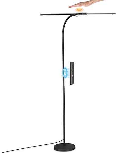 Miniatura 9 de Syrinx Lámpara de Pie LED, Lámparas de Pie de Doble Cabezal con Cuello de Ganso para Sala de Estar con Interruptor de Gestos y Control Remoto,