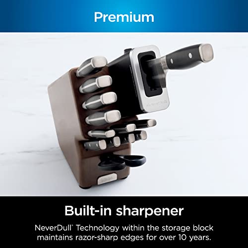 Ninja K52015 Foodi Neverdull 15 Piece Premium Knife System, Wood Series Block, German Stainless Steel, With Built-In Sharpener, Stainless Steel/Walnut #TOP3