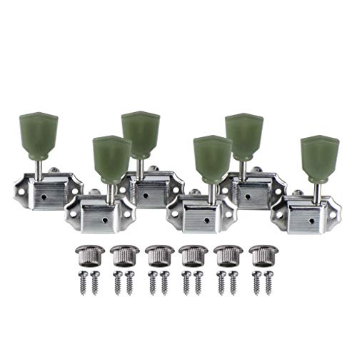 FLEOR Chrome 3x3 LP SG Guitar Tuning Pegs Vintage Style 3L 3R Machine Heads Green Top - Image 4