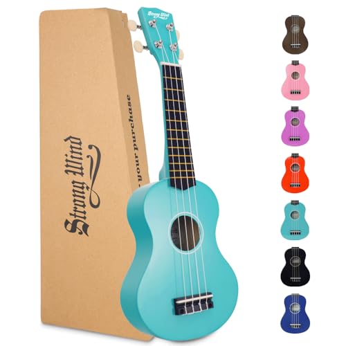 Strong Wind Soprano Ukulele - Stringed Musical Instrument Ukulele for Beginners Adults, 21 Inch Basswood Ukelele (Light blue)