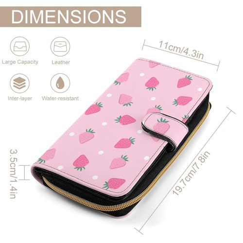 Cute Pink Strawberry Polka Dot Portable Leather Multifunctional Wallet2