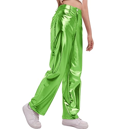 パンツ doublet HOLOGRAM SHORT PANTS GREEN S Metallic Holographic Pants for Women - Straight Faux Leather
