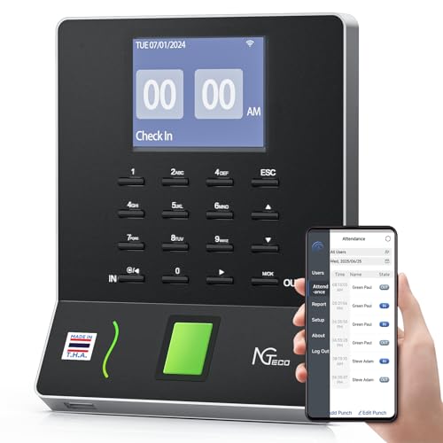 NGTeco APP Time Clock, Fingerprint & PIN Times Clock for...