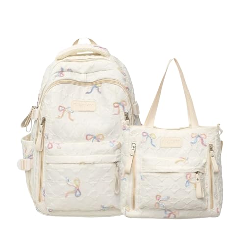 Pink Bow Backpack Embroidered Pink Backpack and Tote Set with Matching Front Zip Pockets