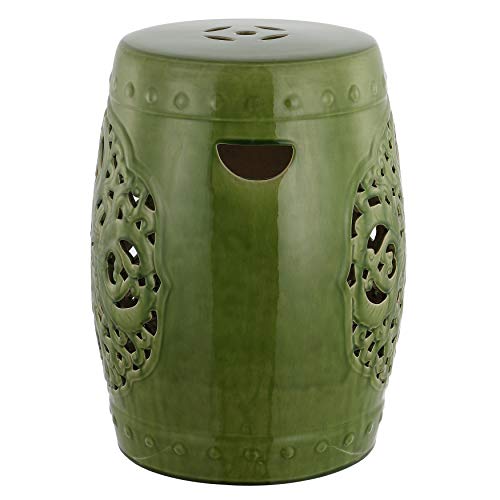 Image of SAFAVIEH Furniture - Flora Decorative Garden Stool - Spring Green - Ceramic - Artisan Hand-Painted Design - Ideal for Living Room, Patio, Garden - Fully Assembled (ACS4527E)