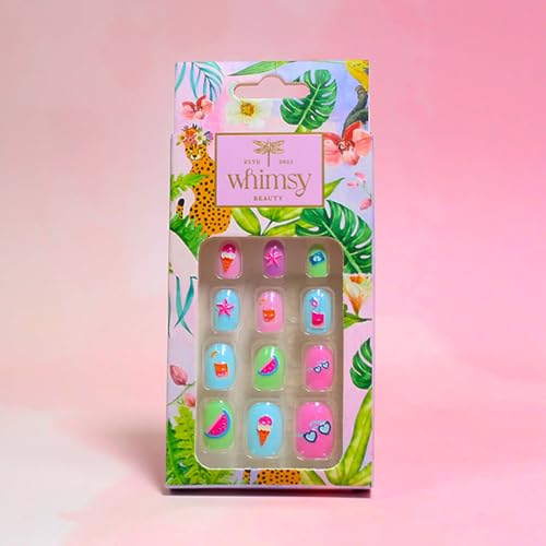 Image of Whimsy Beauty Kids Press-On Nails - Reusable Lightweight & Long-Lasting Design | Easy to Apply Quick-Fix Nails | 24 Pieces | Ages 4-16 (Summer Time Design)