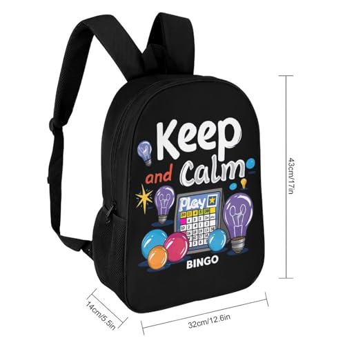 Keep Calm and Play Bingo Classic 17 Inch Backpack Travel Daypack Casual Shoulder Bag with Adjustable Strap for Men and Women2