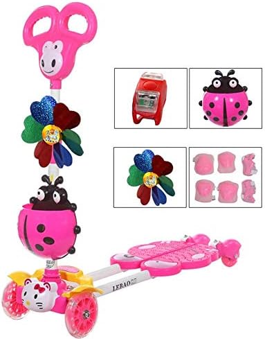 SZNWJ ygqtbc Wheel Scooter for Kids, Premium Kick Scooter with Anti-Slip DeckFlicker Scooter Perfect for Children Aged 3+,LED Light-Up Wheels (Color : Pink)
