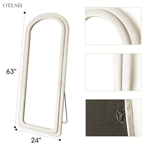 Floor Mirror Arched Full Length Mirror with Stand Large Standing Mirror 63×24 Full Body Mirror Large Mirror Wall Mirror Freestanding Wall Mounted Flannel Frame Beige White
