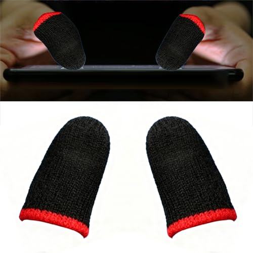 Jectse Manchons de Doigt de Jeu, Couvre-Doigts en Fibre Respirante pour écran Tactile avec sensibilité Améliorée pour Les Jeux Mobiles et L'utilisation du Téléphone (Bord Rouge en Fibre de Carbone)