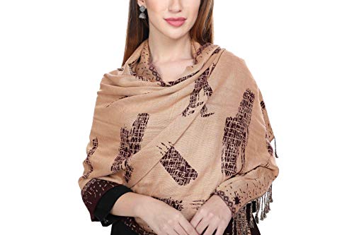 Image of KRITI Paisley Design Woollen Beige Color Shawl For Women