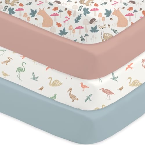 Image of Bimocosy Crib Sheets 4 Pack, Baby Crib Sheets Fitted for Boys and Girls Breathable & Snug Fit, Soft Toddler Bed Sheets for Standard Crib Mattress Nursery Daycare Essentials, Forest Friends