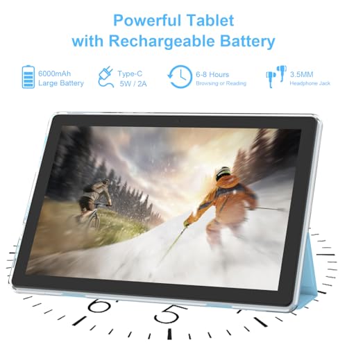 Image of 10 inch Android 15 Tablet with Case, 10GB RAM + 64GB ROM (Expand to 1TB), Quad Core Processor, 5G WiFi 6, BT5.0, 1280x800 HD Display, 6000mAh, Dual Camera, GMS