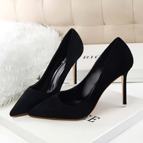 Women's Pointed Toe High Heel Pumps 3.5" Classic Stiletto Suede Shoes Bridal Party Dress Heels for Casual4