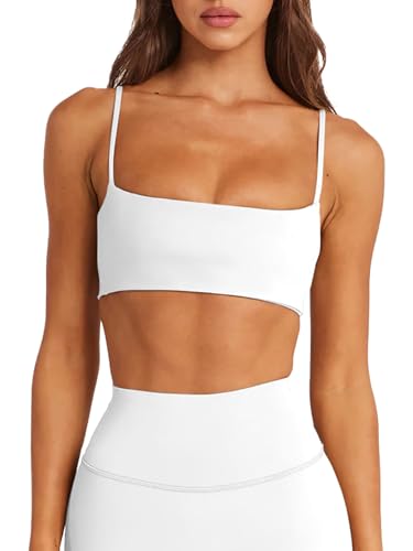 Image of LASLULU Womens Adjustable Spaghetti Straps Sports Bra Square Neck Wireless Padded Workout Yoga Crop Tops