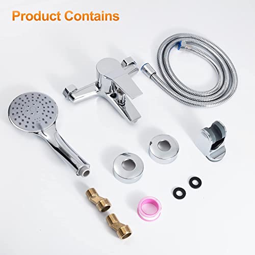 Badewannenarmatur mit Brause, Wannenarmatur Chrom, Mischbatterie Badewanne mit Druckschalter, Armatur Badewanne H59 Messing, Armatur Badewanne Dusche mit Handbrausehalter - Image 8
