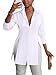 LYANER Women's Button Down Shirt Dress Collar V Neck Long Sleeve Slit Sexy Shirt Dresses White Small