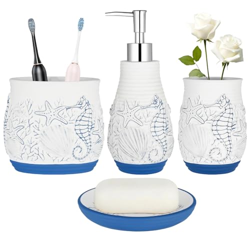 Beach Theme Bathroom Accessory Sets 4PCs Bathroom Set Complete Embossed