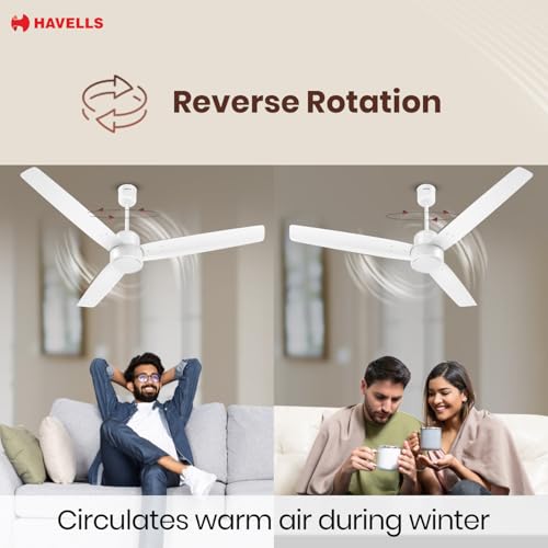 Image of Havells EPIC BLDC Ceiling Fan 1200mm, 380 RPM, Savings upto 65%, Reverse Rotation, 4 Modes (Boost, Sleep, Breeze, Mop), Low Wattage 30W, Low Noise, Air Flow:225 CMM, 3 Year Warranty, Elegant White