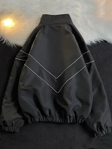 Image of GORGLITTER Men's Hip Hop Jacket Contast Binding Zip Up Long Sleeve Windbreaker Coats