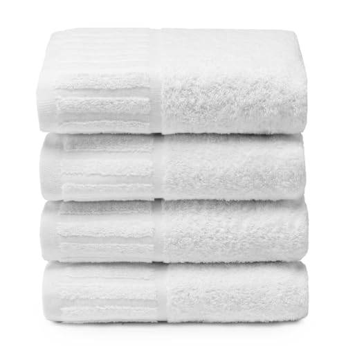 Top Towel - 4 Asciugamani Lavandino o mani -Asciugamani bianchi Hotel - Grandi teli da bagno - 100% cotone - Bianco - 50x 100 cm