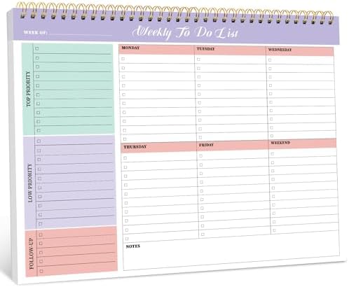 Taja Weekly To Do List Notepad, Undated Weekly Planner Pad, 8.5" ...